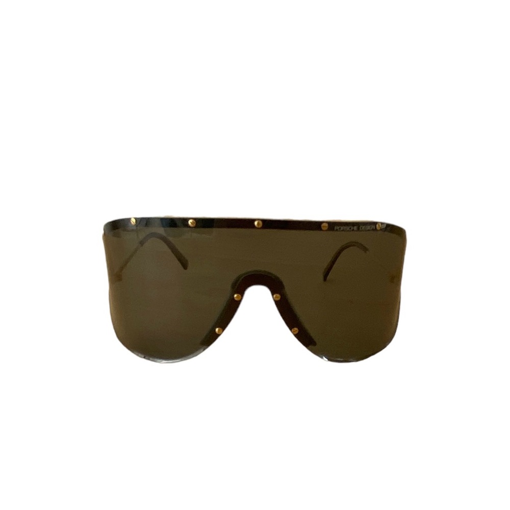 Vintage 1980s Porsche 5620 Shield Sunglasses Grey Gold Studs